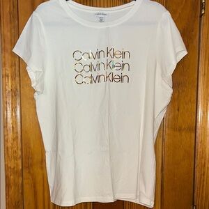 Calvin Klein White Tee with Gold Accents